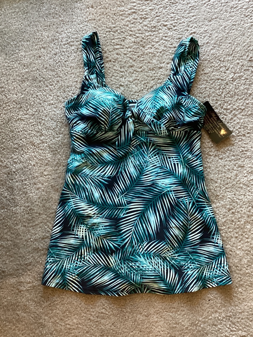 Alisha Levine Teal & Navy Palm-Print Tankini Top
